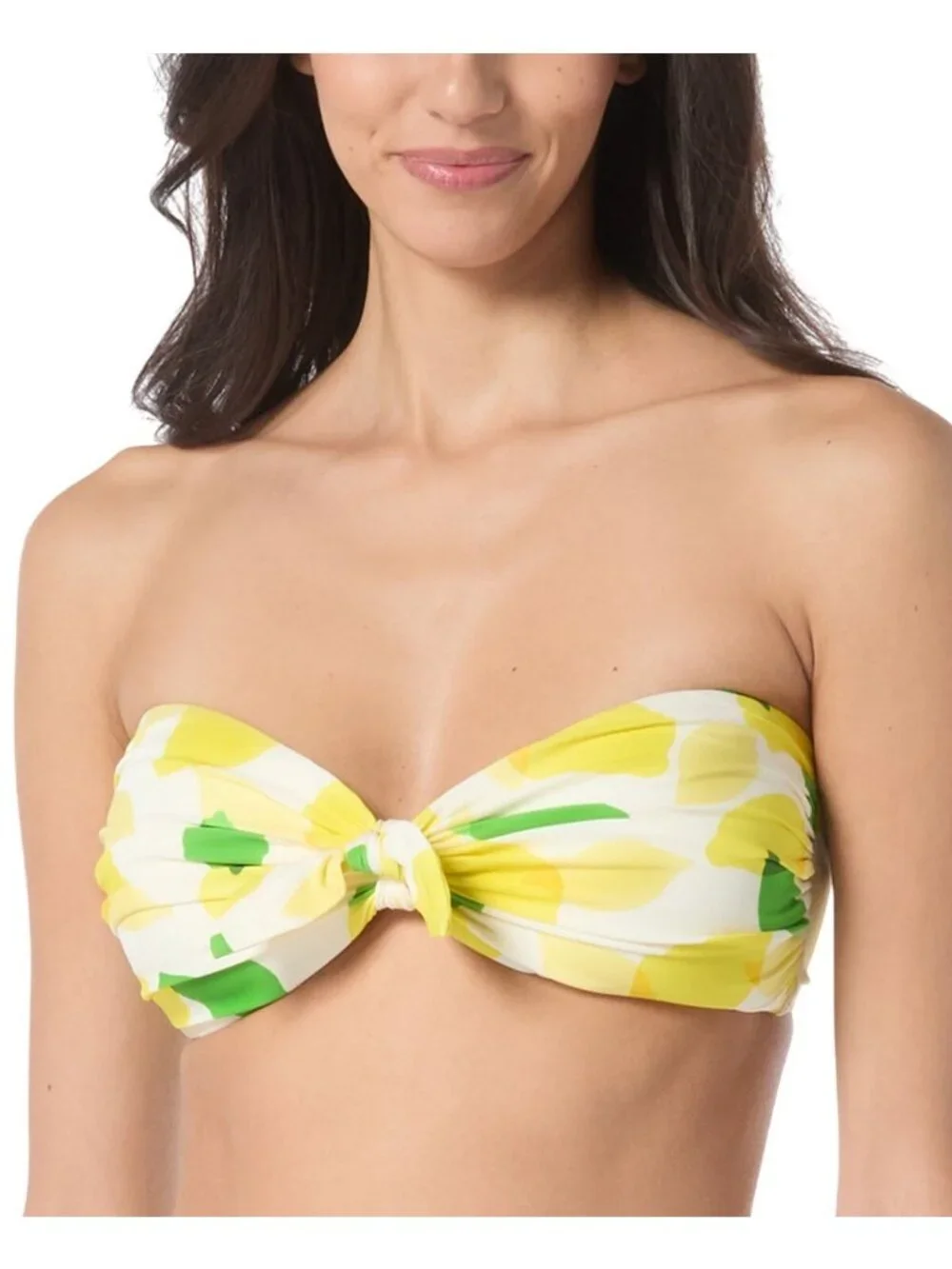 NWT Kate Spade Womens Tie-Front Bikini Top Bandeau Swim White / Yellow / Green S